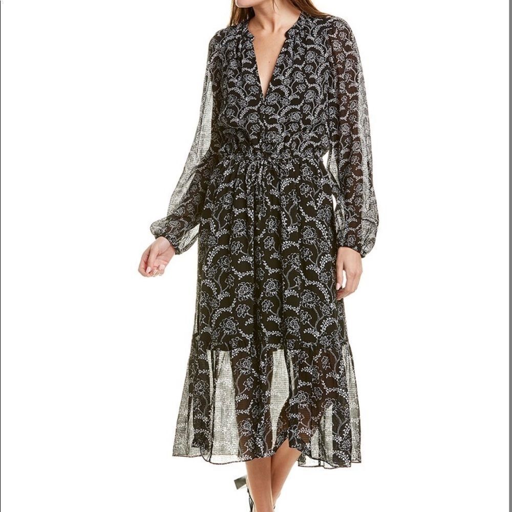 A.L.C. Silk Blend Flowy Floral Long-Sleeve Midi Dress NWT Size 4